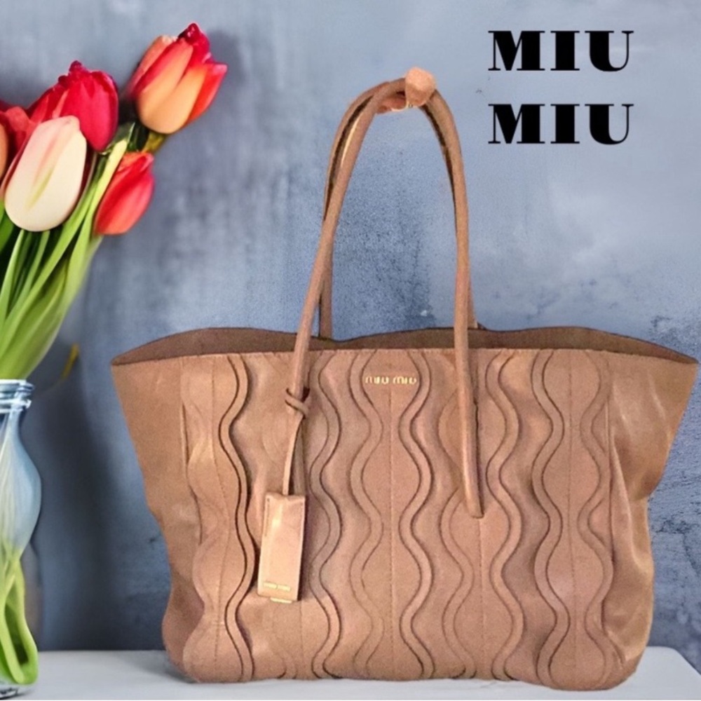MIU MIU LEATHER LARGE SHOULDER TOTE BAG CROSSBODY CAMEO ROSE